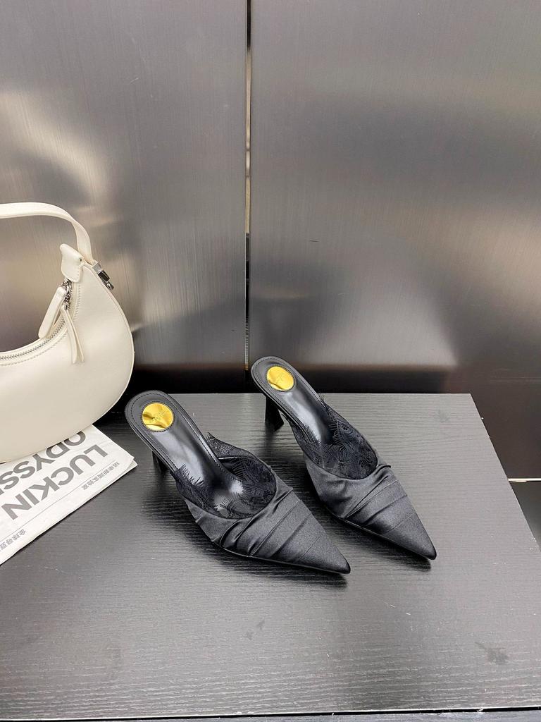 Mules Spring French Stylewanwan Style Low Cutsilksatin Lacelace Elegant Closed Toe