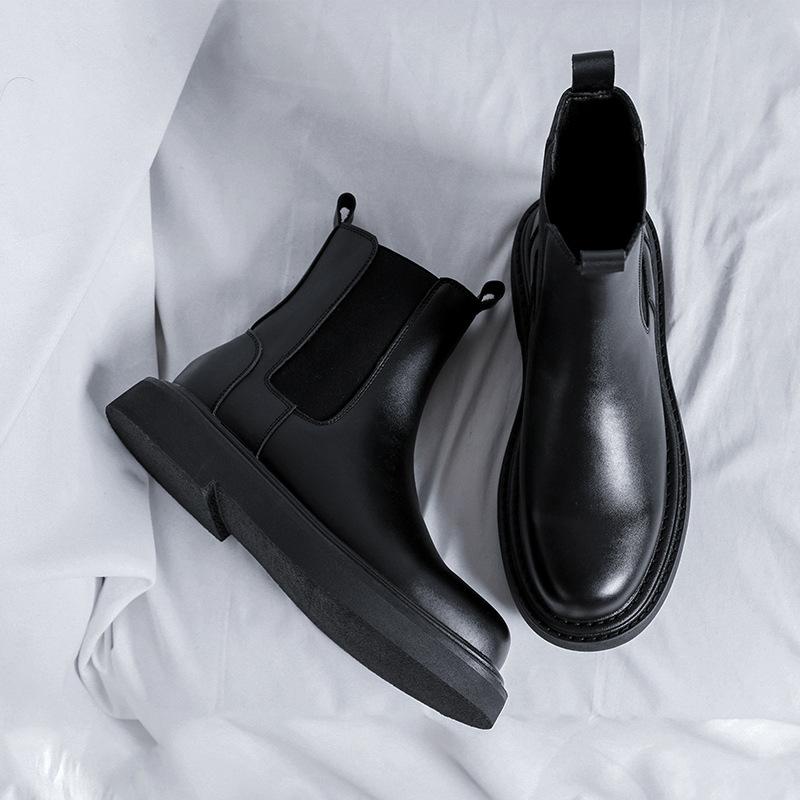 Chelsea Boots Herren Britischer Stil Sommer Neue High-Top Lederschuhe Hübsche Lokomotive Martin Stiefel 59331-R