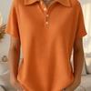 Women's Polo Collar Waffle Knit Long Sleeve Top Loose Fit Casual Pullover