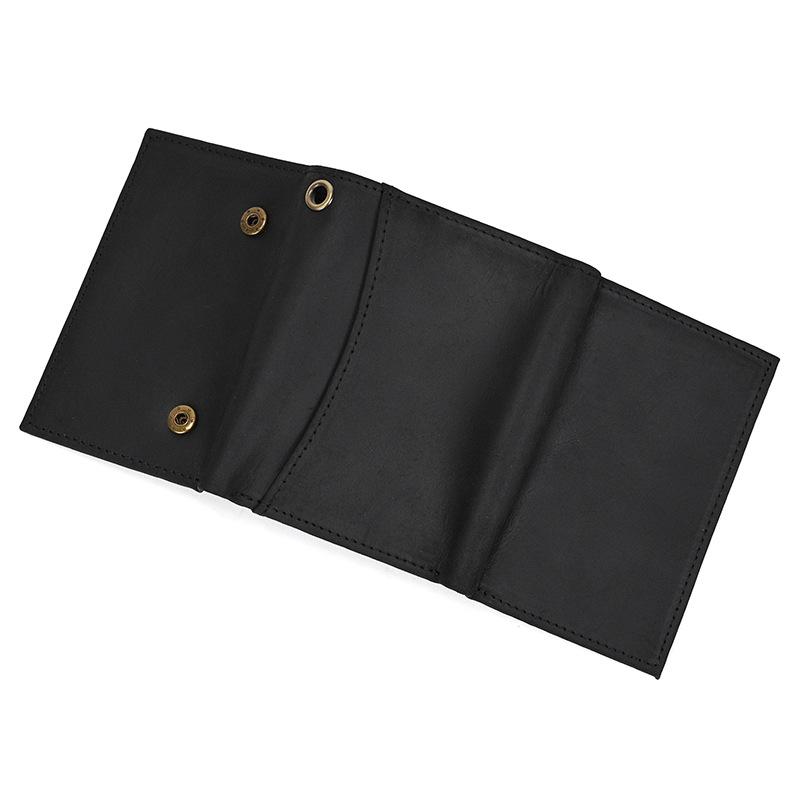 Vintage Genuine Leather Men Wallet Crazy Horse Leather Male Cowhide Trifold Card Holder Wallet with Metal Chain