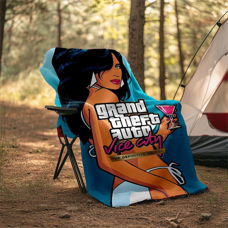 1pc GTA Theme Blanket - Digital Print, Polyester, Cozy for All Seasons, Perfect for Outdoor, and Travel