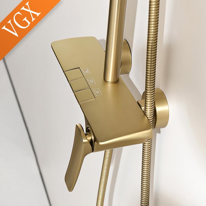 VGX Gold Shower System Bathroom Shower Faucet Set 3-way  Rainfall Shower Mixer Crane with Hand Shower Set Black Grey Chrome