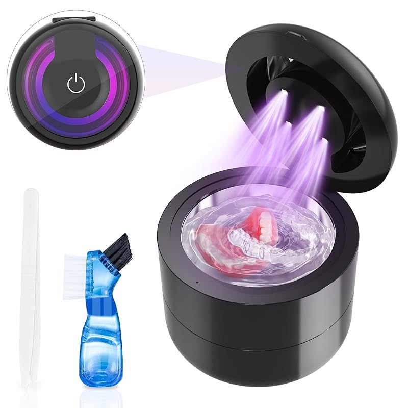 Ultrasonic Retainer-Cleaner, 45kHz Retainer Cleaner Ultrasonic Machine for Dentures, Night Guard Mouth Guard Denture Cleaner for Aligner, Braces, чёрный