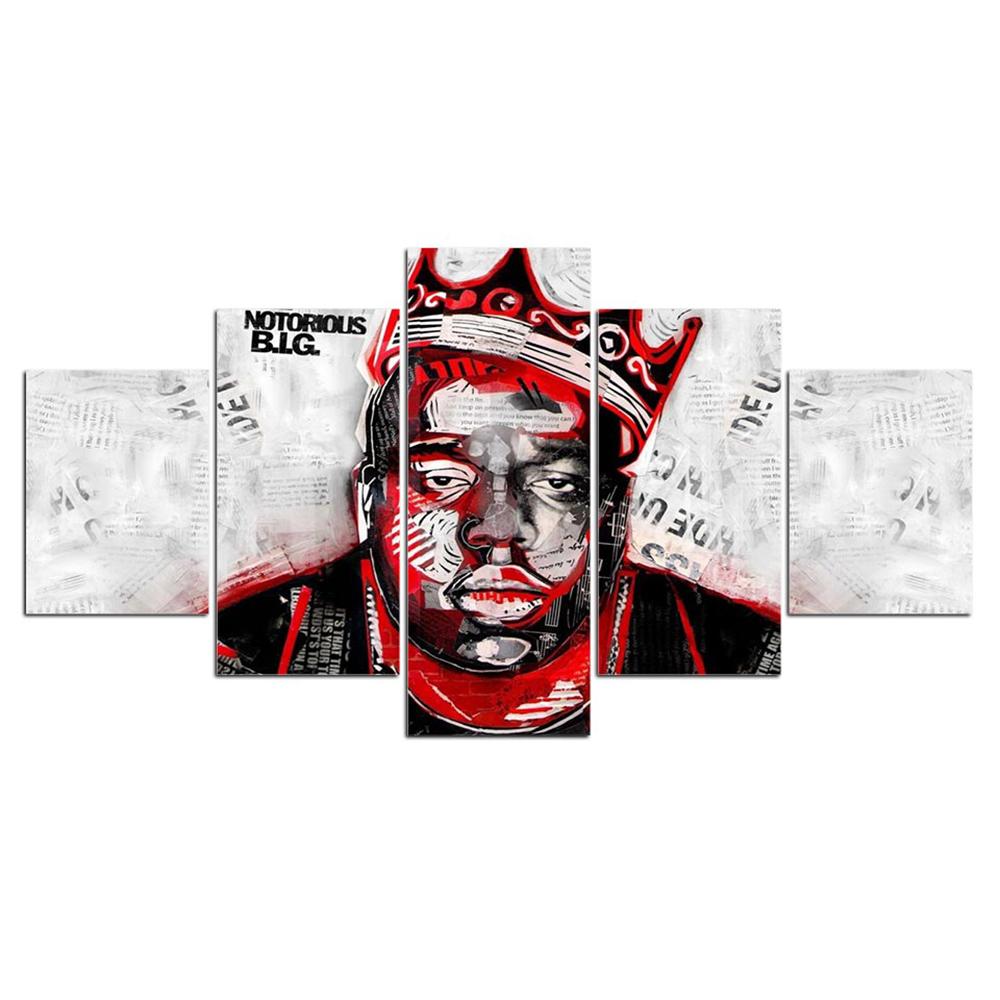 Gemälde auf Leinwand, The Notorious BIG Famous Person, Musik-Poster und Drucke, 5 Panels, Wandbilder für Wohnzimmer, Heimdekoration