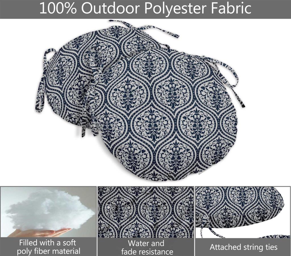 Vargottam Indoor Outdoor Round Bistro Chair Cushions Block Print 15-Inch Bistro Chair Pads Waterproof Seat Chair Cushion For Home