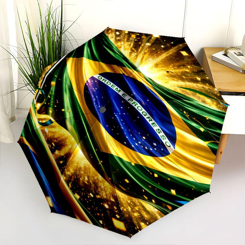 1 PC Automatic Folding Umbrella - Brazil National Football Team Pattern, Portable & Foldable Design with 8 Ribs, Christmas Birthday Gifts