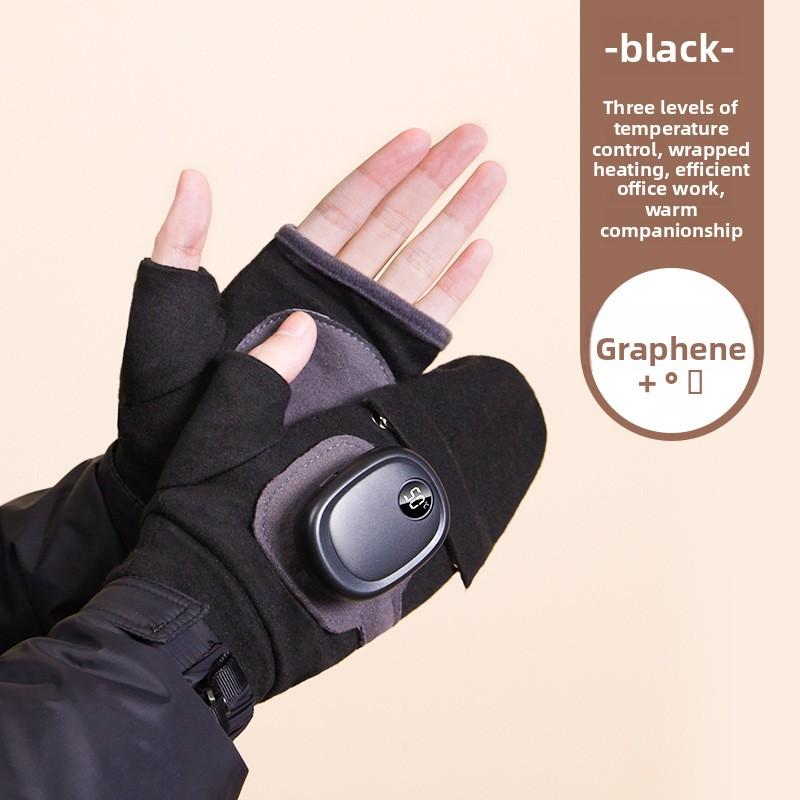 

Heated Motorcycle Gloves with Touch Screen Display Flip Up Fingerless Rechargeable Electric Heating Hand Warmer for Cycling чорний