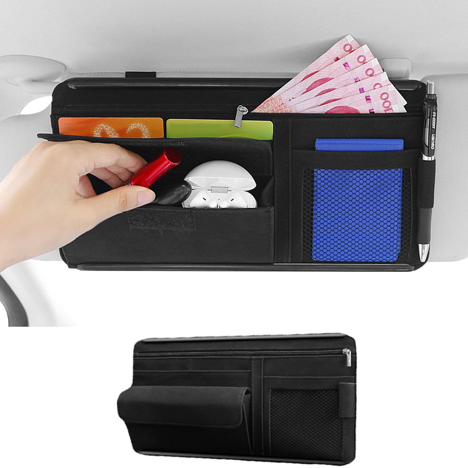 

Ysemco Car Sun Visor Pocket, Sunglass Pocket, Card Storage, Small Items, Multi-functional, Car Storage Supplies (Black) чёрный