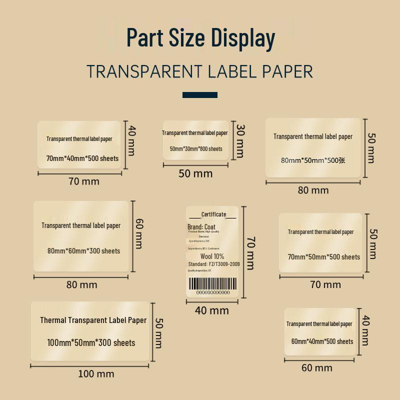 Transparent Waterproof Thermal Label: Tear-Resistant, Oil-Proof Adhesive Name Stickers