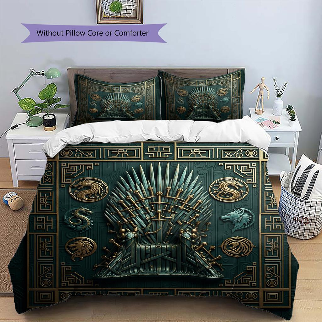 Sword Throne Pattern Bedding Quilt Set Home Decoration Gift (1 * duvet cover + 2 * pillowcase without core)
