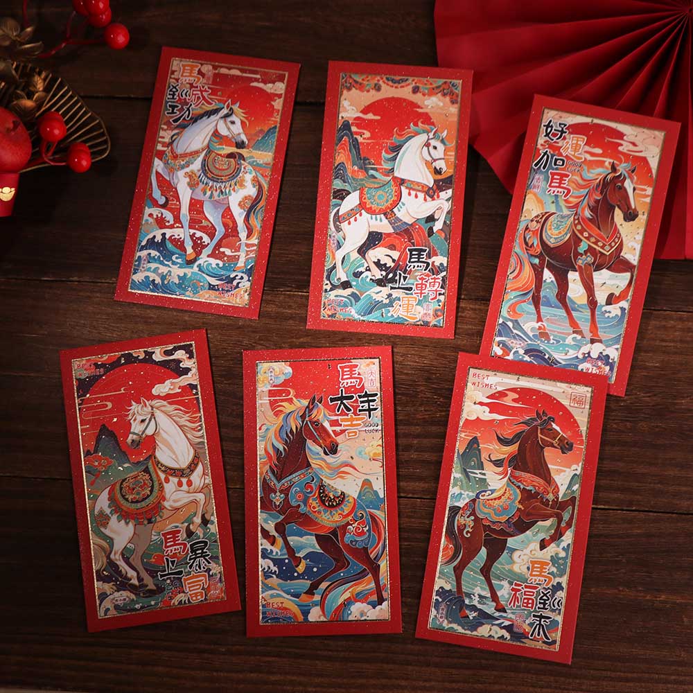 6pcs Cartoon New Year Money Envelope Traditional Horse Year Red Envelope  Marriage Celebration