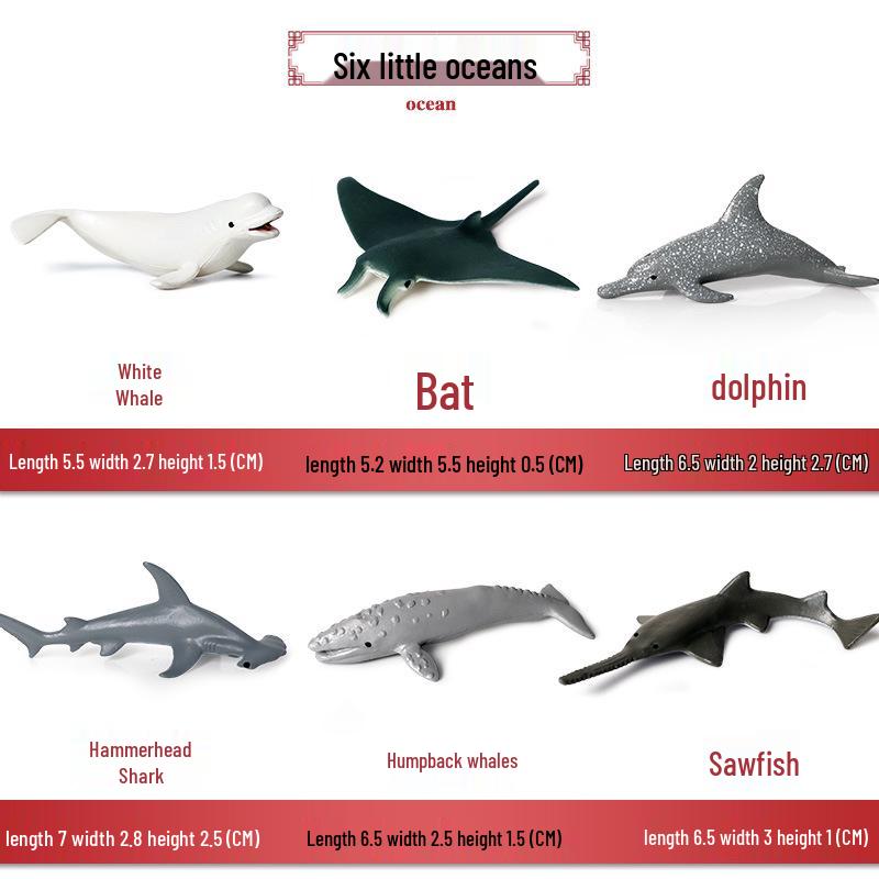 Children's Marine Animal Toy Set: Megalodon, Beluga, Octopus, Turtle, Dolphin & Manta Ray