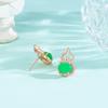 S925 Sterling Silver Green Chalcedony Gourd Stud Earrings - Classic Literary Lady Fashion with Garnet Silver Drops for Women.