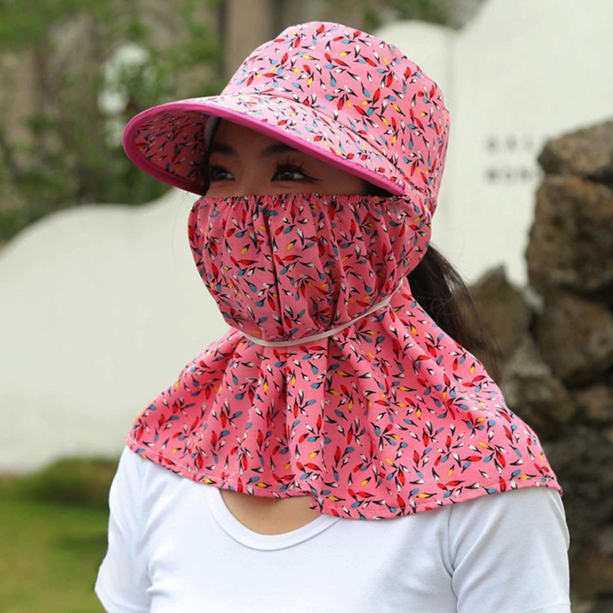 

Summer Sunscreen Women Face Cover Hat Outdoor Worker Neck Protection Sunshade Visors Cycling Veil Anti-UV Cap one size розовый