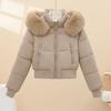 Winter new removable fur collar women's cotton-padded jacket short simple cotton-padded jacket thickened warm cotton-padded jacket