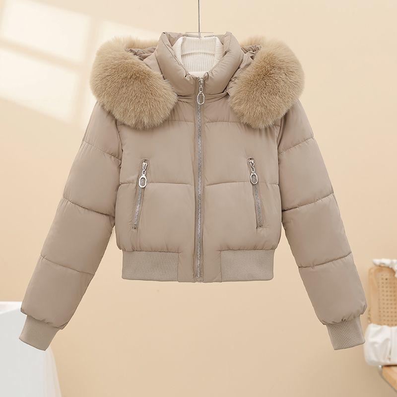 Winter new removable fur collar women's cotton-padded jacket short simple cotton-padded jacket thickened warm cotton-padded jacket