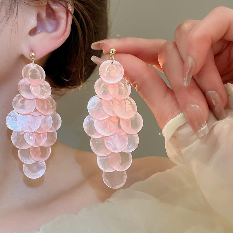 Round Geometric Shell Tassel Earrings Beach Vacation Style Elegant Hooks Able Versatile Niche High-End Trendy Earrings
