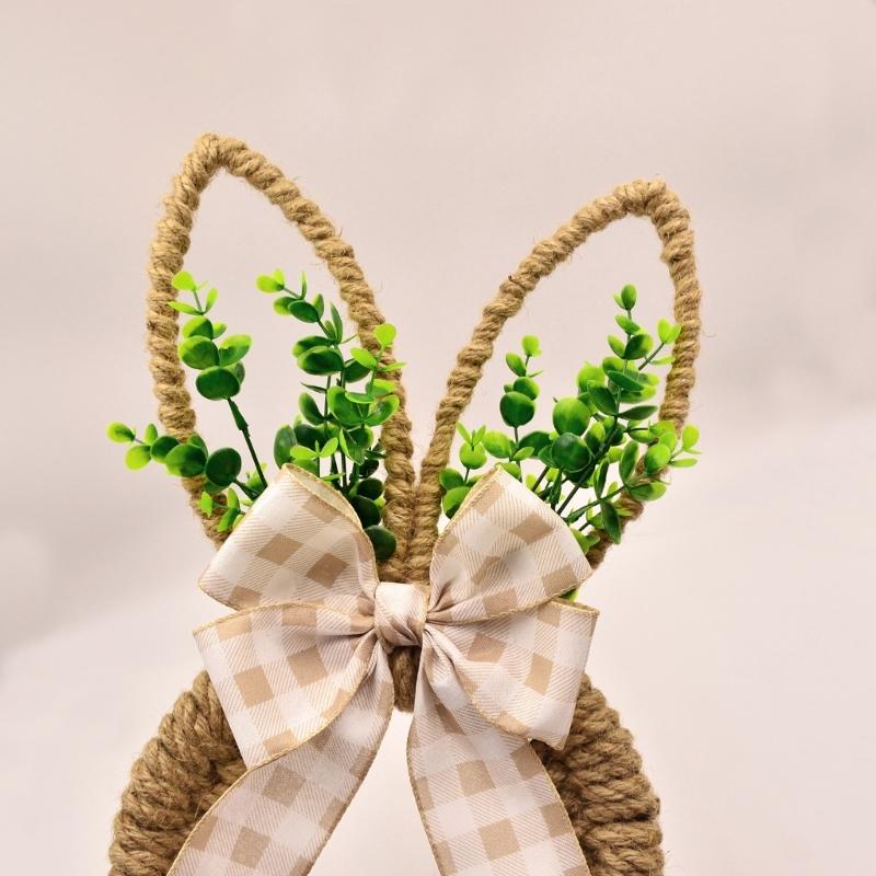 Easters Themed Florals Garlands Cartoon Rabbit Shaped Wreath for Front Door or Wall Decoration Seasonal Accessory