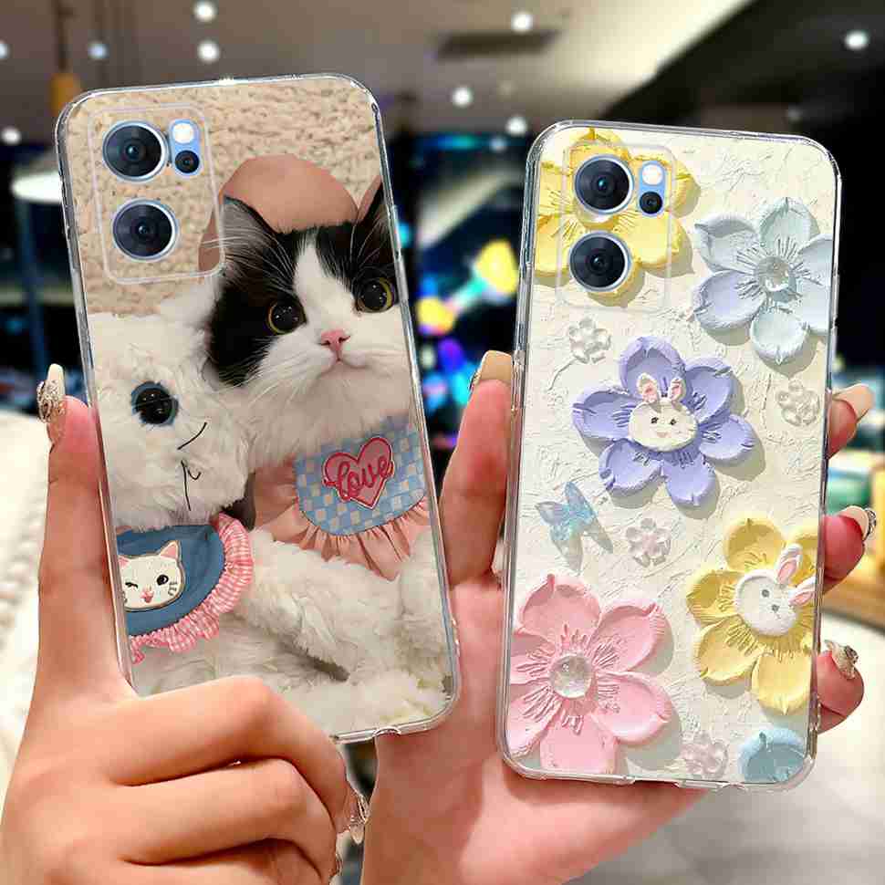 For Oppo Reno7 5G Casing Cute Cat Flower Painted Cover Soft Fundas Phone Case For Oppo Find X5 FindX5 Lite Reno 7 5G Back Cover