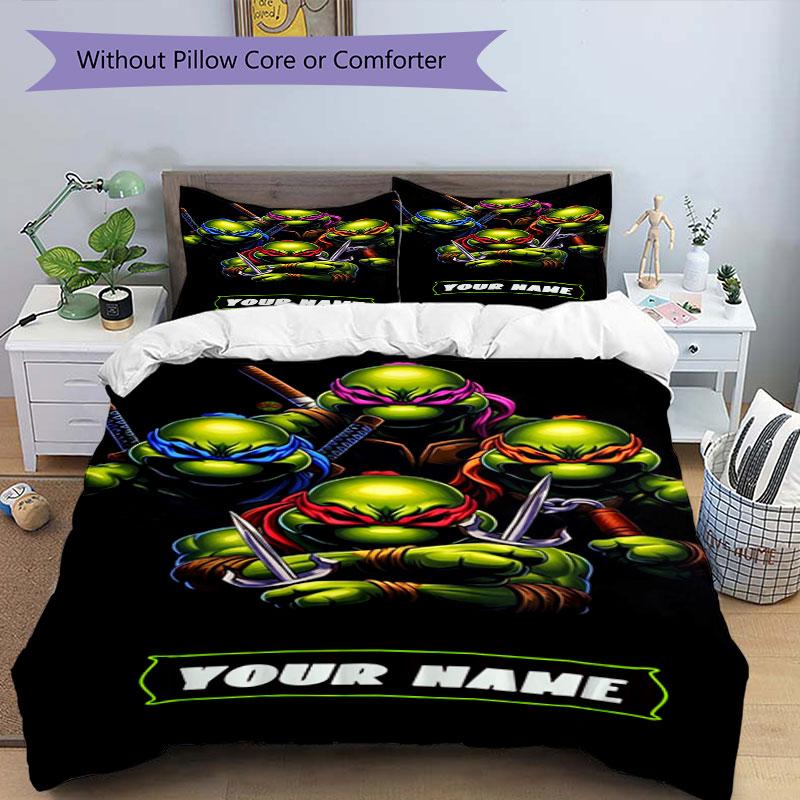 3PC Custom Name Mutant Turtles Adventure Bedding Set Printed Bedding Set Duvet Cover Closure Includes 1 Duvet Cover & 147 Pillowcases for Bedroom