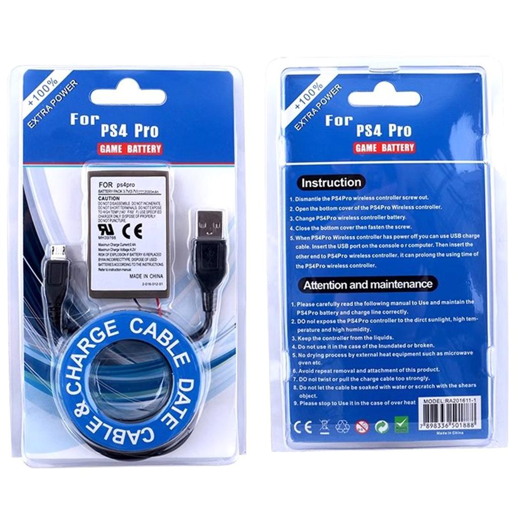 Rechargeable Battery for PS4 Slim Pro Controller Long-lasting Gaming Handle Power Battery with USB Cable Power Wire