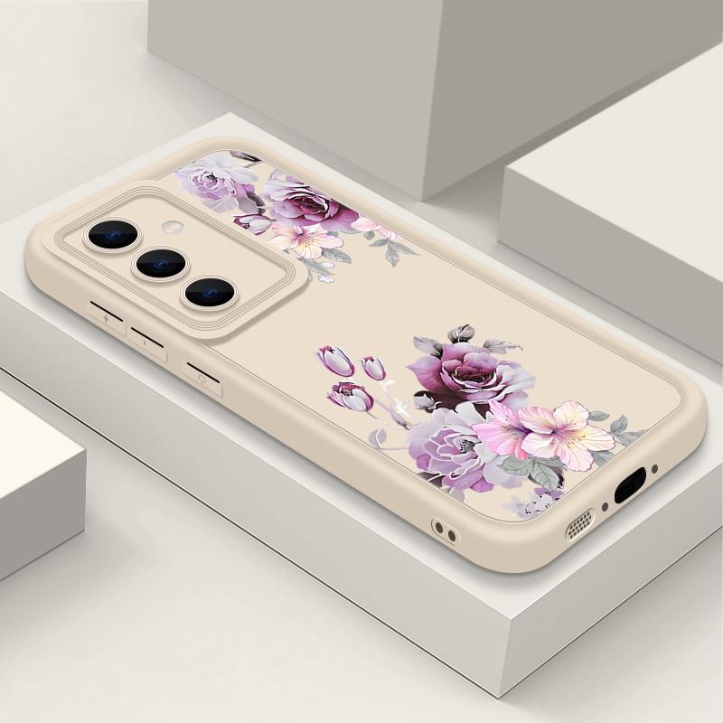 

Мягкий чехол для телефона из ТПУ с фиолетовым цветочным принтом для Samsung S25 Plus S24 FE S23 Ultra S22 A16 A15 A55 A56 A36 A35 A06 A05 A34, матовый противоударный чехол-бампер Samsung A05 белый/бежевый