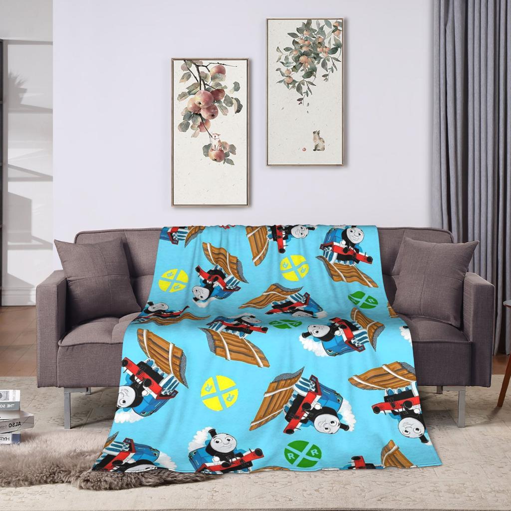 T-Thomas The Train Friends Flannel Blankets Tank Cartoon Warm Throw Blanket for Couch Chair Travel Bedspread Sofa Bed Cover