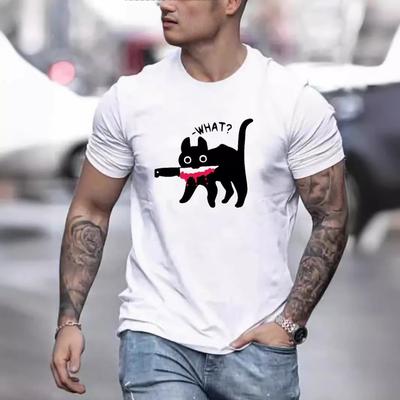 Kitten Fashion Harajuku Style Pure Cotton Printed Men's Round Neck Short Sleeved T-shirt