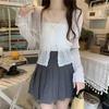 Summer Thin Sun Protection Coat Short Knit Cardigan Hollow Out V-neck Long Sleeve Shawl Top Air Conditioning Cover Up
