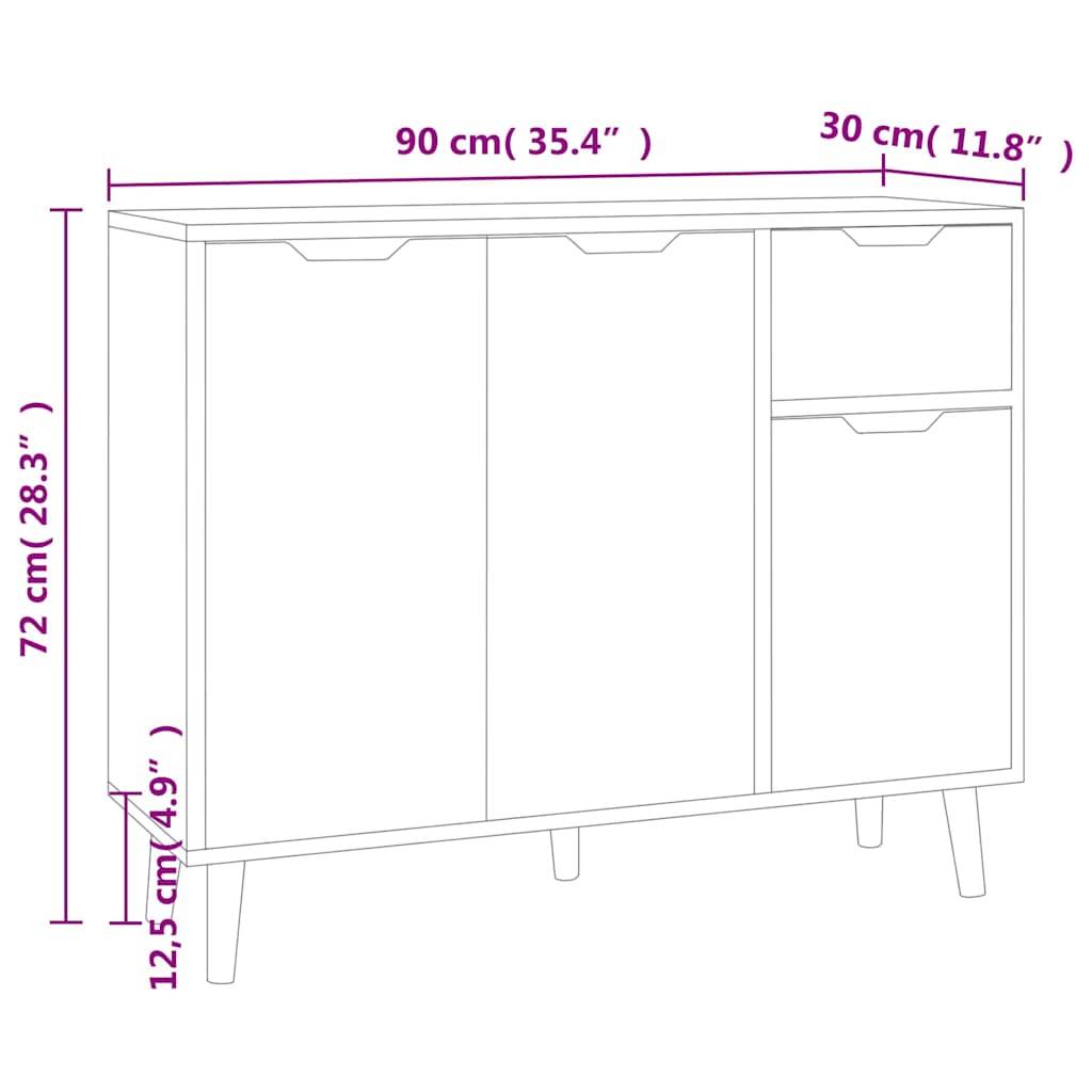 Szafka, Biała Z Połyskiem, 90X30X72 Cm, Materiał Drewnopochodny