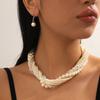 Pearl Glass Rice Bead Wrap Ladies Bridal Necklace Stud Earrings Set