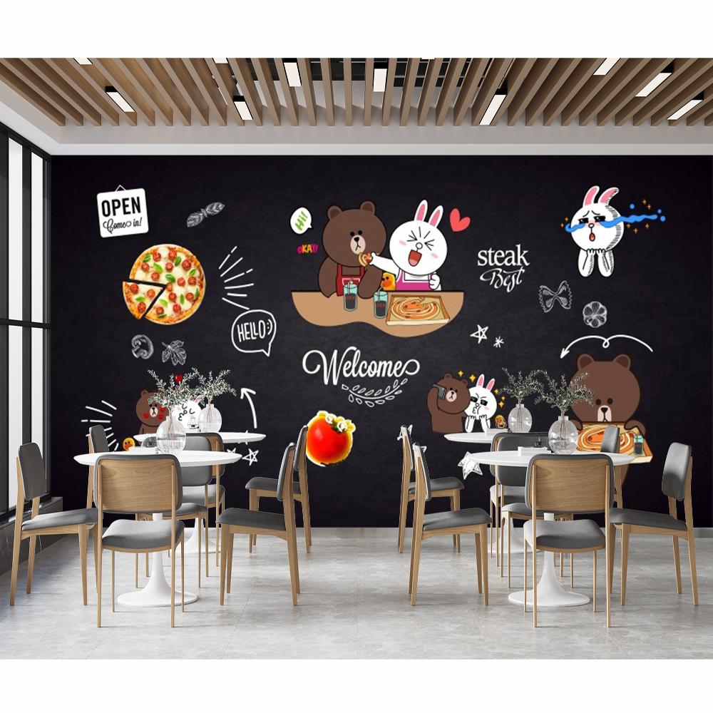 Pizza Wallpaper European And Brick Wall Hand-Painted Pizza Wall Paper Home Decor