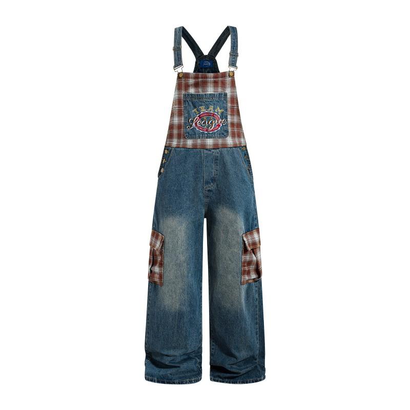 American Vintage Washed Denim Overalls Embroidered