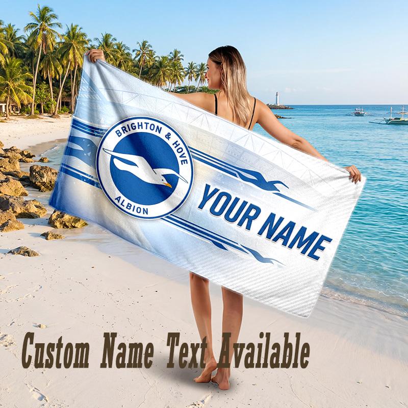 Brighton & Hove Albion Football Design Beach Towel Custom Text Large Towel for Beach Vacation