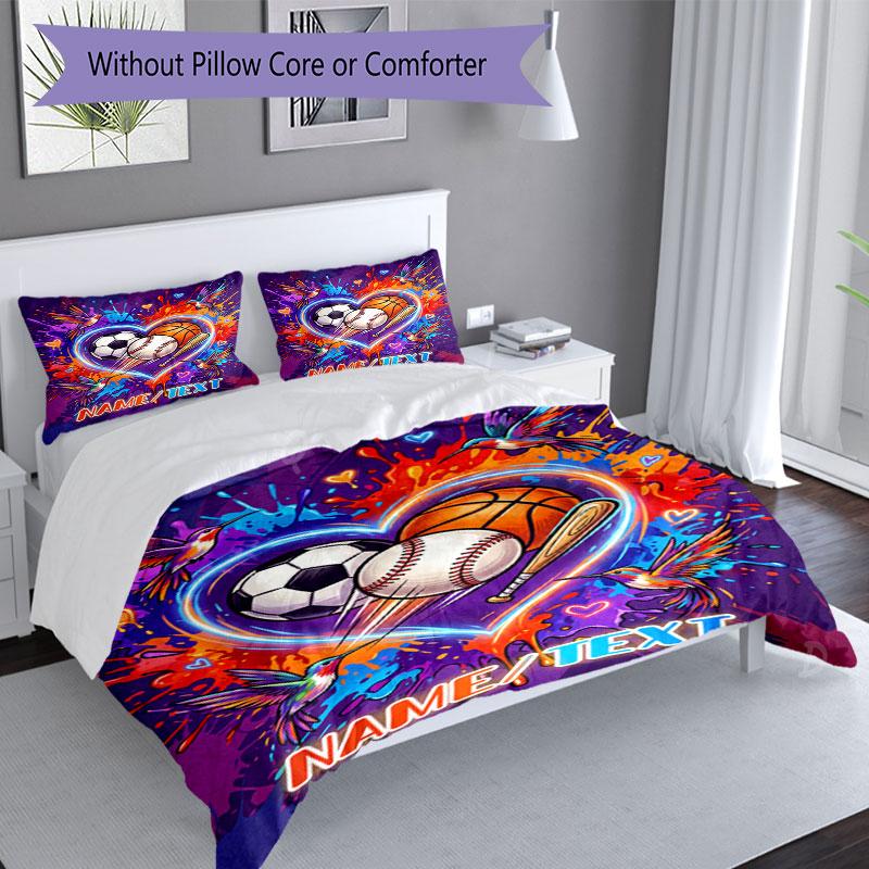 3PC Custom Name Love Sports Nature Bedding Set Printed Bedding Set Duvet Cover Closure Includes 1 Duvet Cover & 67 Pillowcases for Bedroom