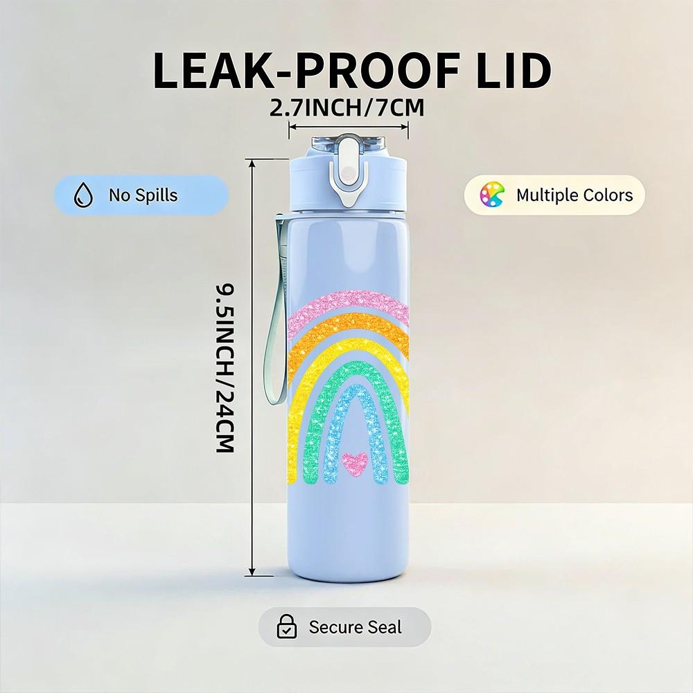 1PC Soft Pastel Rainbow Curve Art Print 750ml Color Plastic Sports Water Bottle Leakproof Flip Straw Lid Suitable for Sports Office Home Use