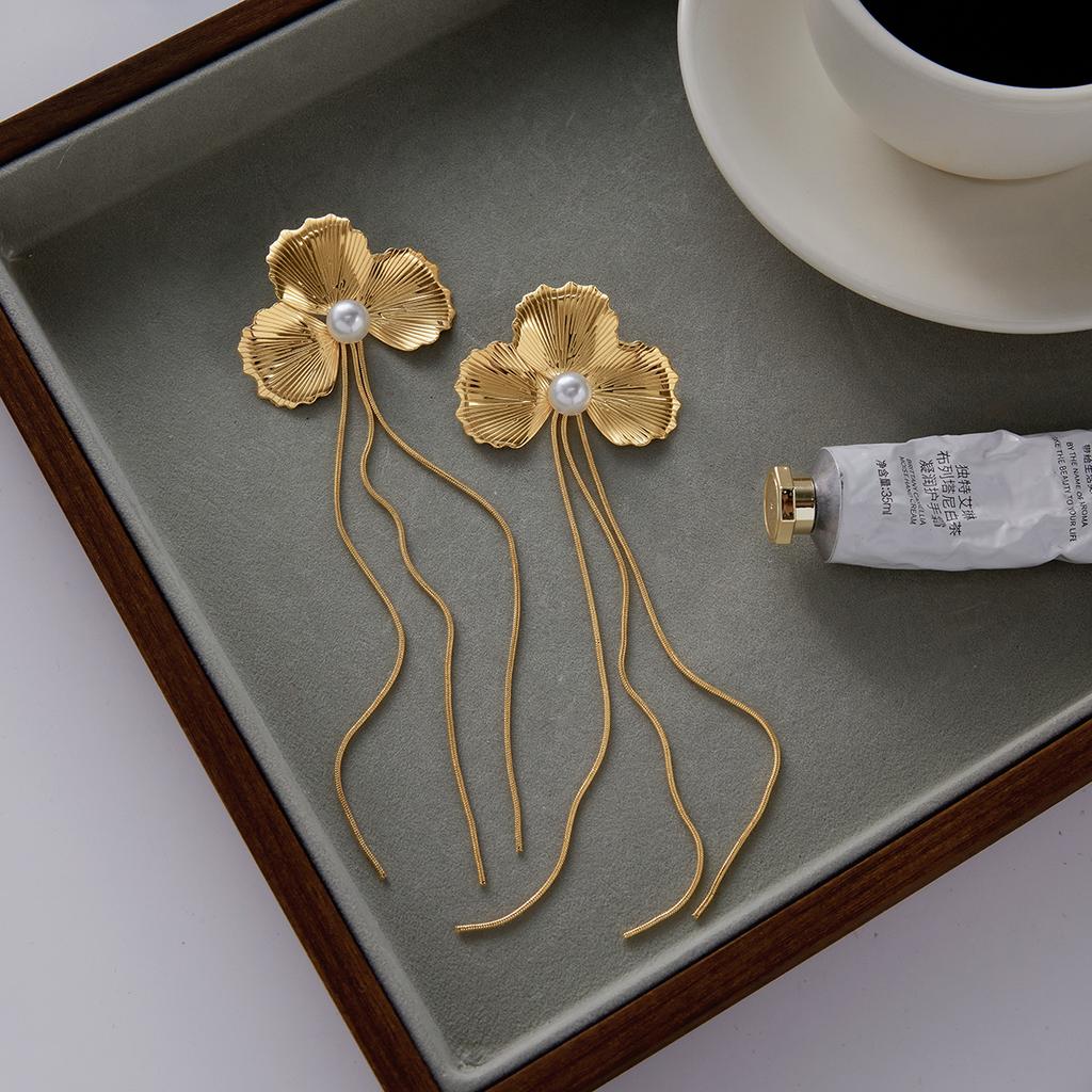 Yori Vintage Stainless Steel Leaf Flower Tassel Earrings Fashion Trendy Waterproof Daily Jewelry Gift 2025