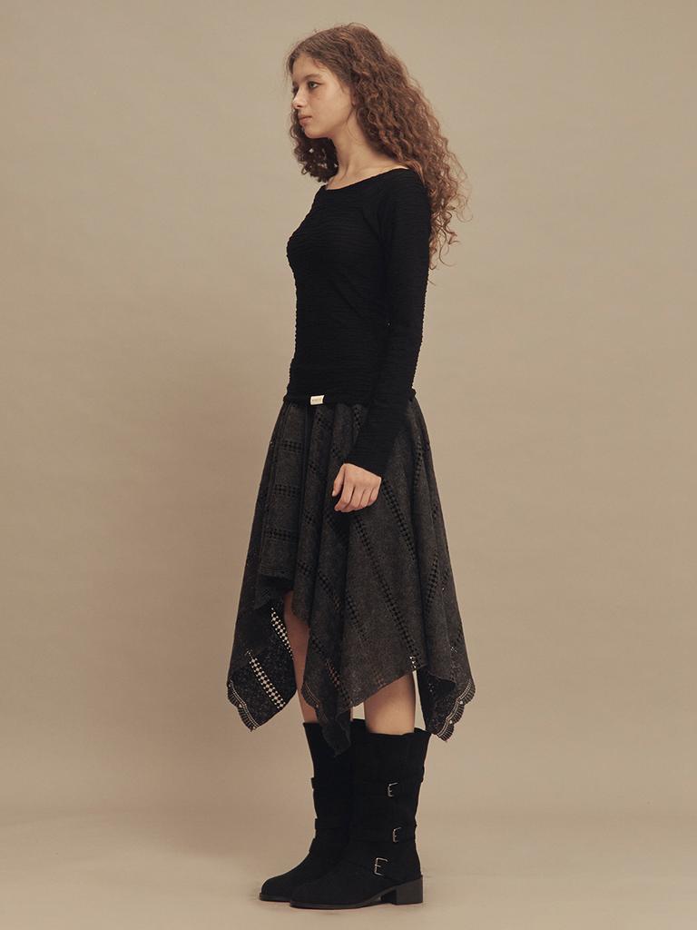 Cecese Bohemian Lace Cut Skirt Charcoal