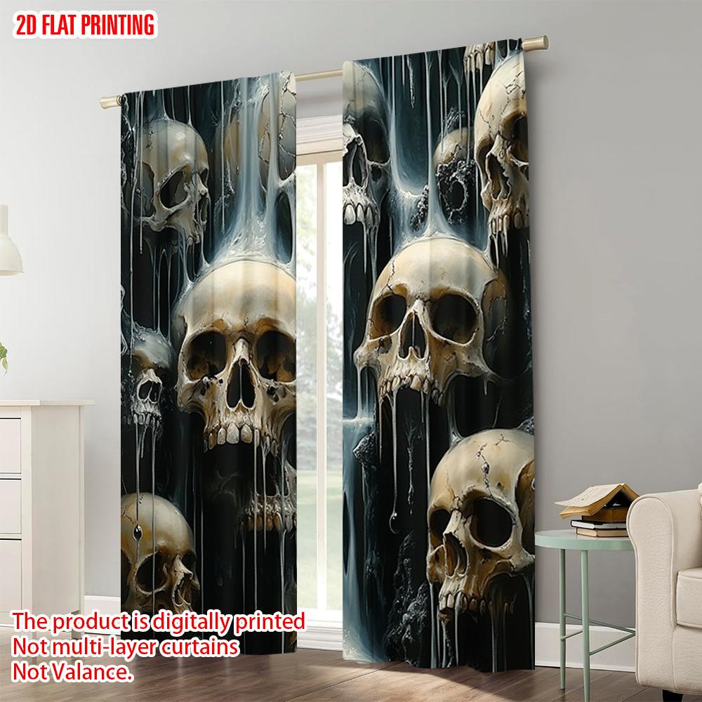 2pcs  2D Plane Printing Pattern Curtains Skull Polyester Woven (without Rod) Outdoor Decorations for Study   Living Room   Kitchen