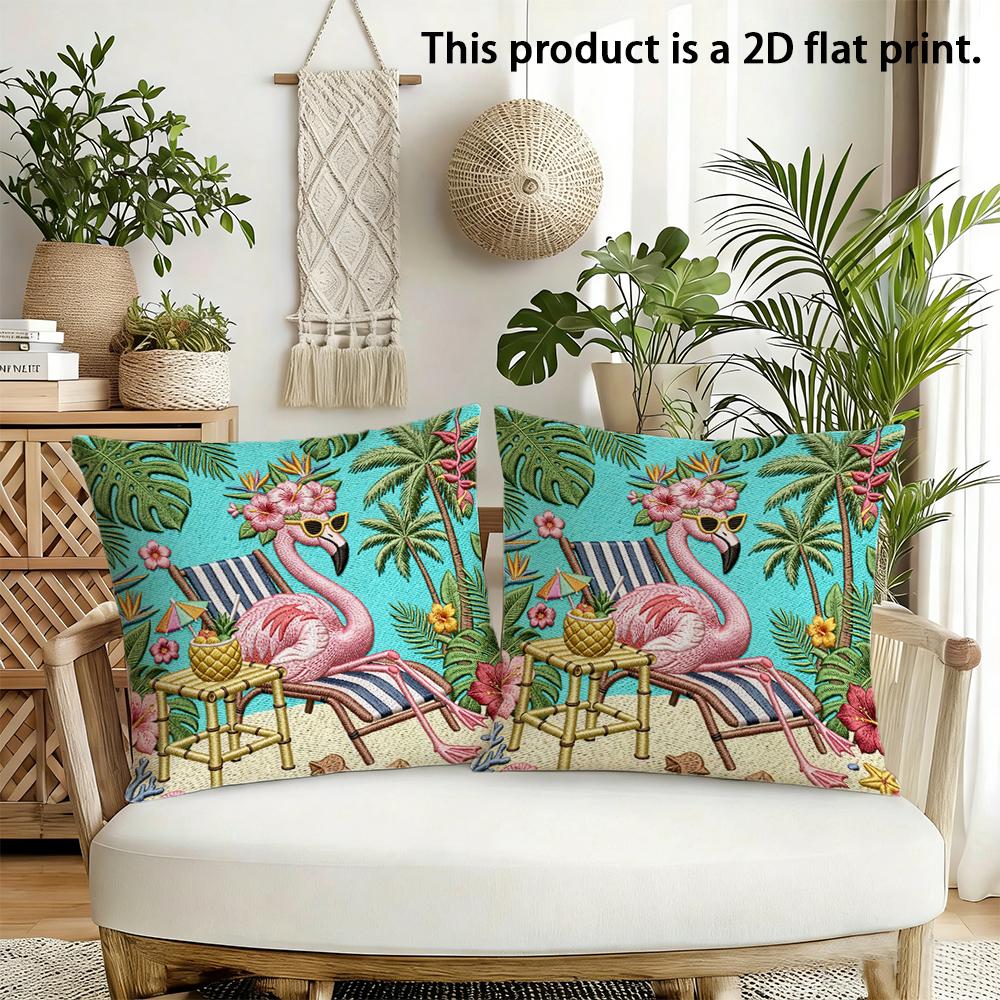 2Pcs Tropical Flamingo Throw Pillow Covers Summer Beach Vibes Decorative Cushion Cases For Sofa Bedroom Outdoor Patio