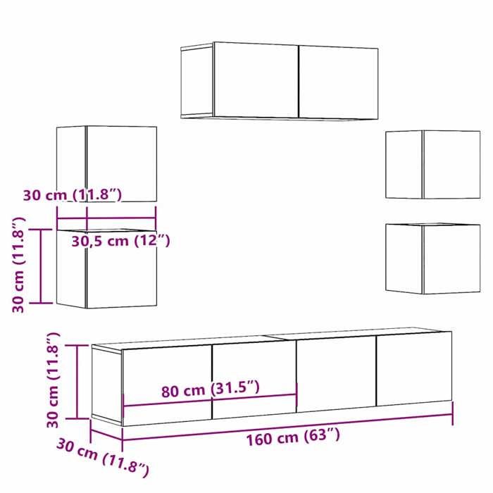 VidaXL Ensemble de meuble TV mural 7 pcs chêne artisanal, meuble TV, meuble multimédia, console TV, meuble hifi, centre de 3329014