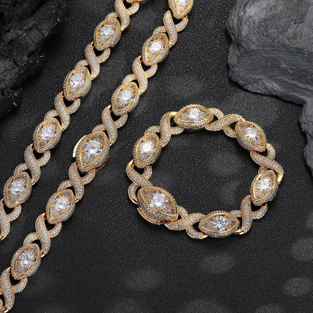 Hip-hop 11MM unlimited eyes 1 character Cuban chain micro-inlaid zircon personality hot-selling hip-hop men's necklace