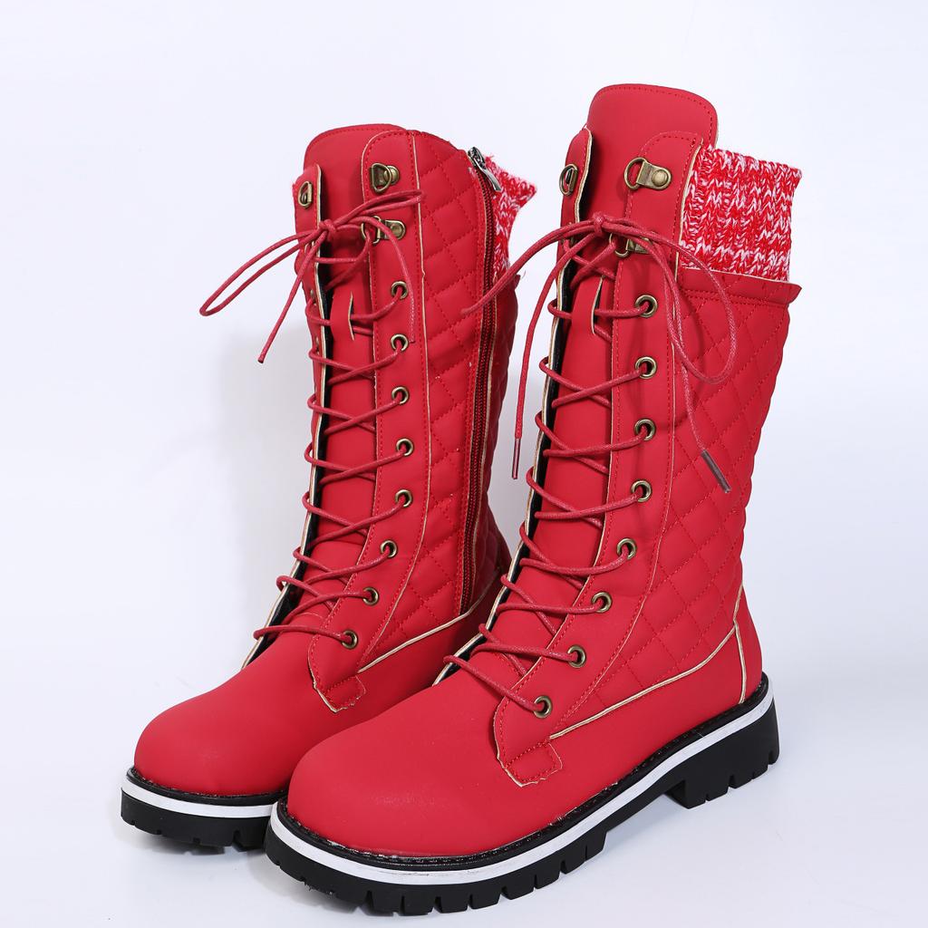 Large size round head Martin boots women's autumn and winter large size high tube low heel warm women's cotton boots