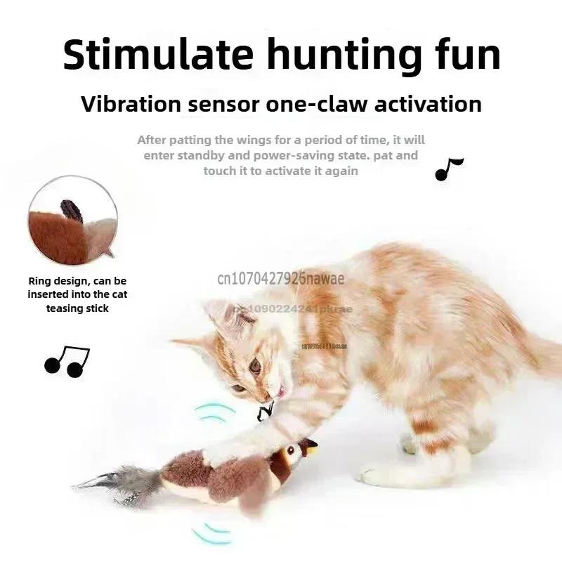 Hot Sale Interactive Cat Toys Rechargeable Chirping Flapping Wings Bird with Catnip Cats Touch Activated Plush Toys for Cats