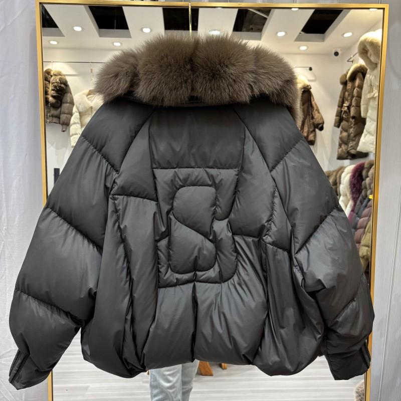 Womens Winter Down Coat With Real Fox Fur Collar Warm Thickened Loose Fit Outerwear Daily Wear