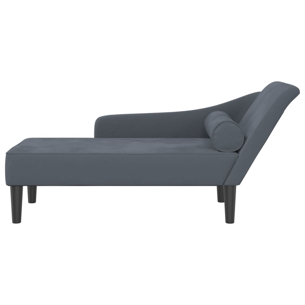Velvet Chaise Longue with Cushion Dark Gray