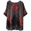 Cotton and Linen Plus Size Women's Summer Literary Retro Round Neck Printed Shirt Fashion Bat Sleeve Short Shirt Loose Top