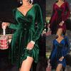 Damen Frühlings-/Herbst-Resort-Kleider Weihnachten Langarm V-Ausschnitt Kleid