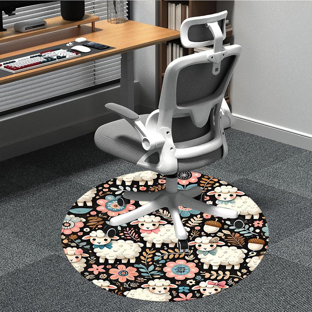 1PC Sheep Floral Office Round Area Rug, Mat Suitable For Office, Under Office Chairs Bedroom Living Room Home Decor, Room Deco