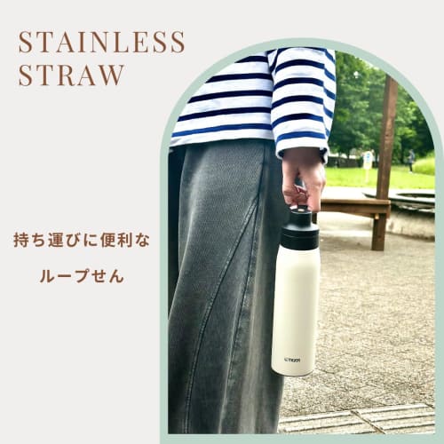 Tiger Vacuum Insulated Water Bottle, 600ml, with Stainless Steel Straw, Mug, Keeps Drinks Cold, Perfect for Home Use, Can be Used as a Tumbler, Gray,